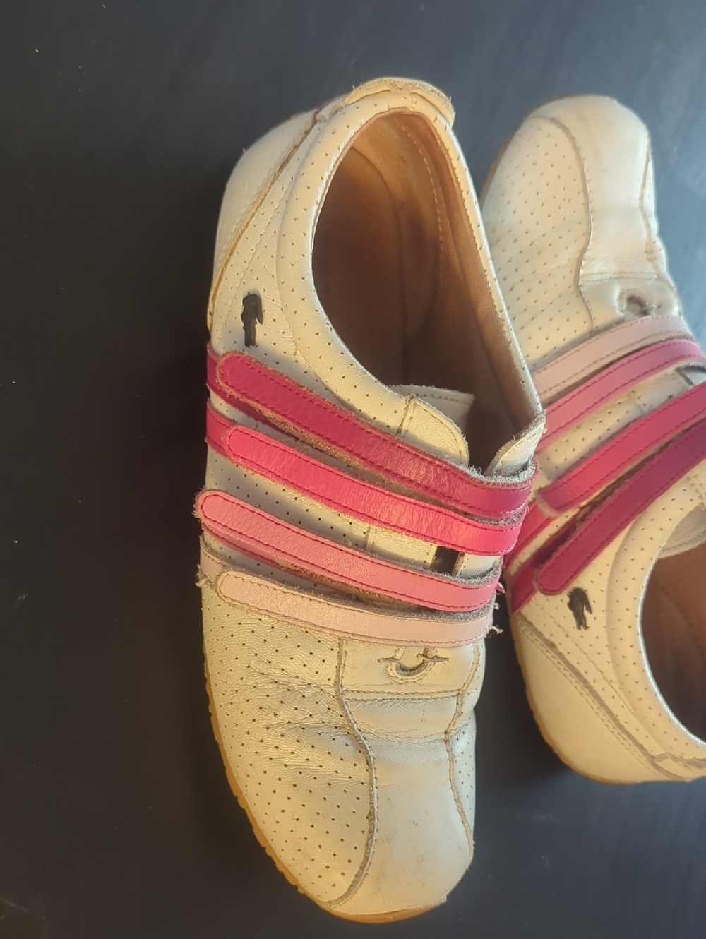 Lacoste Cream Sneakers with Pink Strap Accents